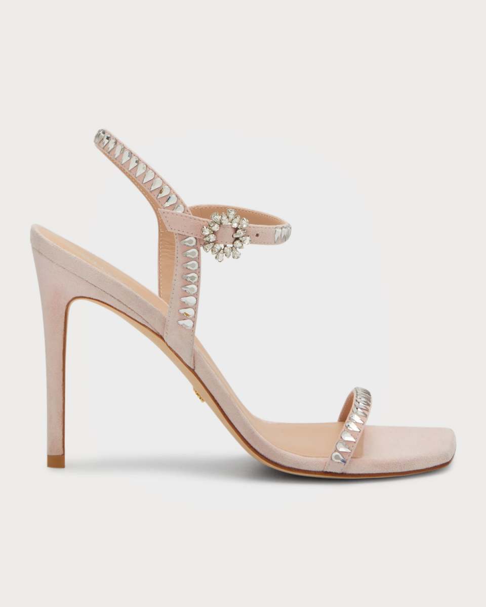 Gemcut Crystal Suede Stiletto Sandals